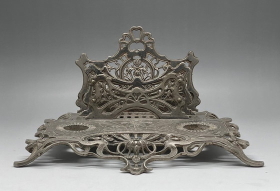 Image 1 of Jugendstil Briefhalter & Schreibzeug – Gusseisen Floral (Modell 1281) – ca. 1900
