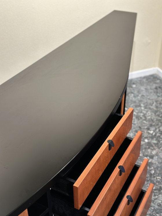 Image 1 of XL Vintage Black Postmodern Art Deco Sideboard with Burl Wood