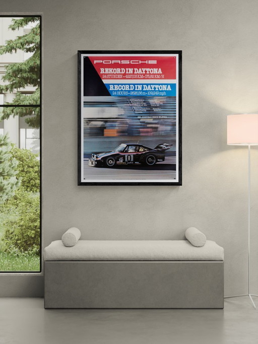 Porsche Rekord en Daytona – 1979 – Póster original vintage de Porsche de Werbeagentur Strenger – Vintage Motorsport – 102x76 cm