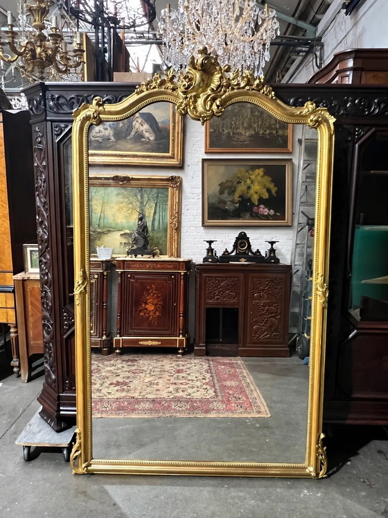 Miroir hauteur 214 cm, cheminée style Louis XV., Bois (photo 2 sur 17)