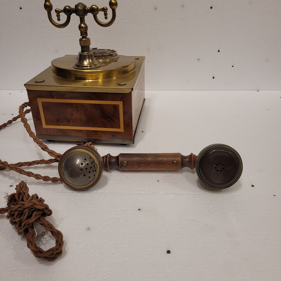 Image 1 of Draaitelefoon, inlegwerk en verguld brons, jaren 70 - Italië