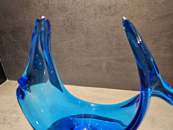 Image 1 of Ciotola scultura in corno di vetro spagnolo blu in stile Murano Viartec