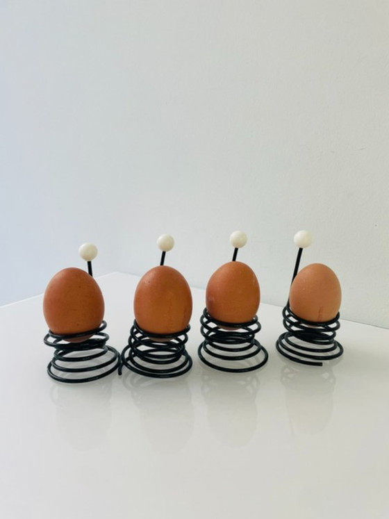 Image 1 of Set van 4 postmoderne retro design eierdopjes met handvat