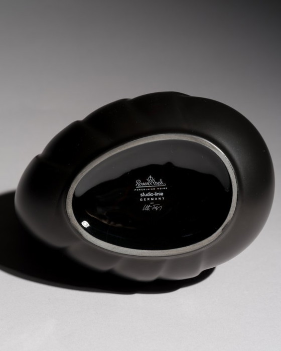 Image 1 of Rosenthal Porcelain Vase By Uta Feyl Black Matte Organic Sculptural Form Germany