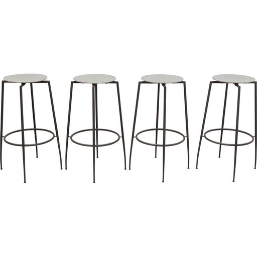 Ensemble de 4 tabourets de pied industriels en fer forgé vintage par Foraform, Norvège années 1980