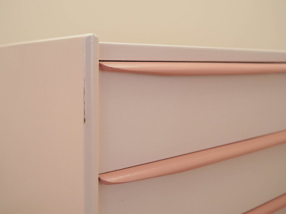 Dänische Kommode aus den 1970er Jahren in Rosa, vier Schubladen, Teakfurnier, massive Beine – Kommoden, Wood (photo 8 of 18)