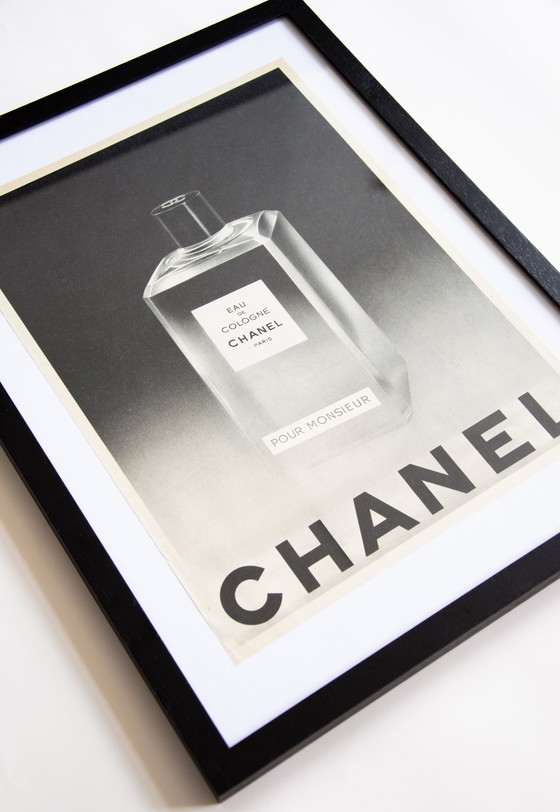 Image 1 of Poster pubblicitario vintage originale CHANEL Eau de Colonia Pour Monsieur 1961 / INCORNICIATO / 32,9x24,7 cm / 13x9,7 pollici /