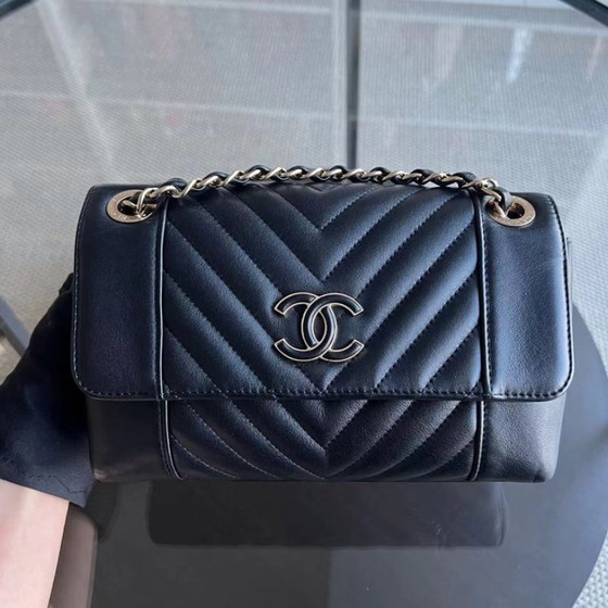 Image 1 of Chanel Seasonal Flap - Calfskin Quilted Small Daily Chevron Flap Black Sereis 27