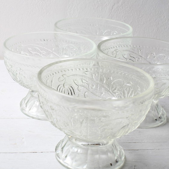 Image 1 of Set of 4 Mid-Century Pressed Glass Dessert Bowls Cibulak by Pavel Panek / 1977