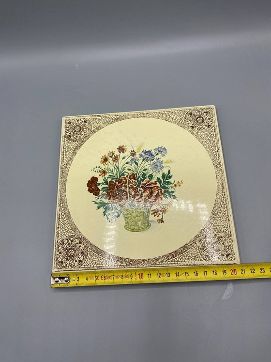 Enameled Metal Trivet, Peony and Cornflower Bouquet in a Basket – Decorative Objects, Rubber (photo 4 of 4)