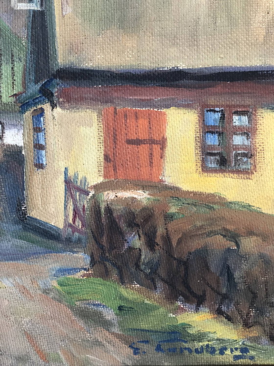 Image 1 of Peinture à l'huile originale vintage représentant un cottage : œuvre encadrée représentant un paysage champêtre