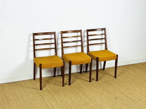 Set de 3 chaises de salle à manger scandinaves en teck et velours côtelé, 1960