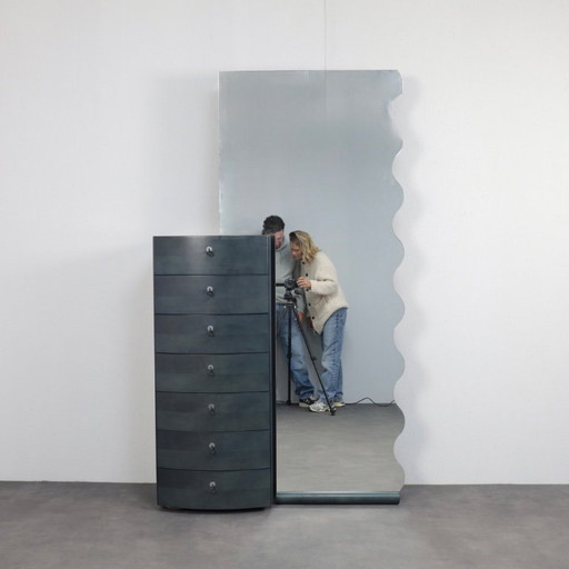 Postmodern Entryway Cabinet with Mirror and Coat Rack, Italy, 1980s