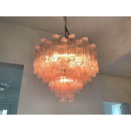 Image 1 of Lámpara de techo de cristal rosa estilo Tronchi Murano, estilo araña.