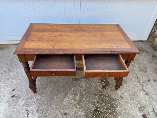 Desk with 2 drawers, solid oak, 130x71cm