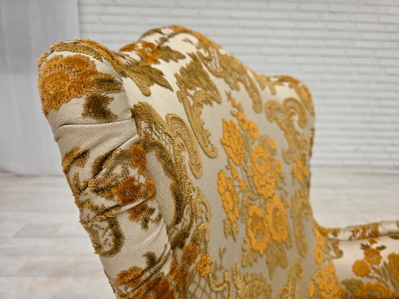 Années 1970, paire de 2 petits fauteuils danois, tissu d'ameublement marron/beige. – Textile (photo 9 of 15)