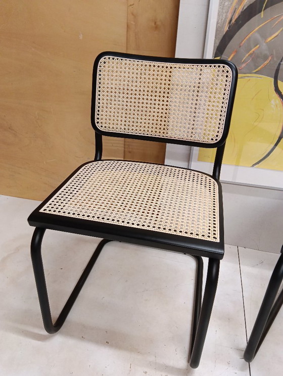 Image 1 of ALIVARMVSEVM 104. SET of 2 CESCA B32 Chairs (NEW) in Black Frame Limited Edition 