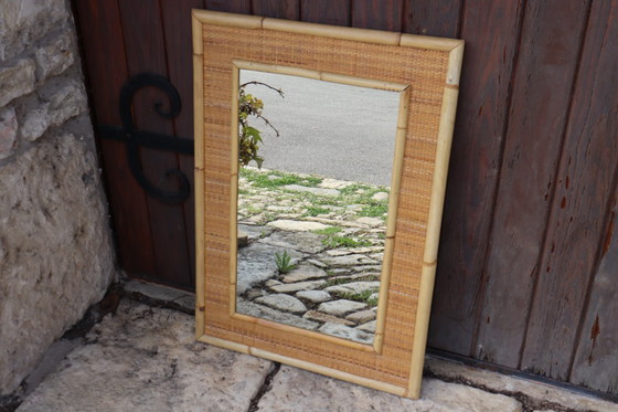 Image 1 of Grande specchio in rattan e bambù di Dal Vera, Italia, 1970