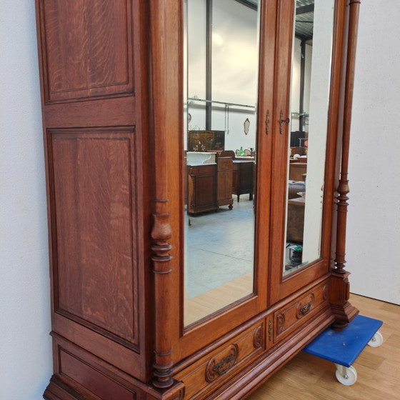 Image 1 of Antieke kledingkast garderobekast spiegelkast demontabel