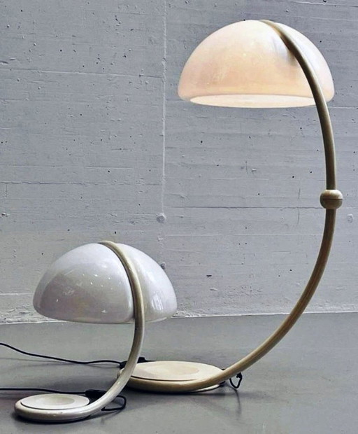 Elio Martinelli Serpente 2131 Floor Lamp and Cobra Table Lamp Mid Century