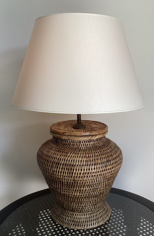 Lampada da tavolo birmana in rattan Flamant con paralume in lino – tafellampen, Wicker, Rubber