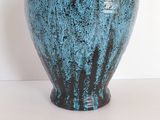 Image 1 of IMPORTANT VINTAGE FRENCH VASE 1960 ACCOLAY CERAMIC BLUE & BLACK 60S 1960S