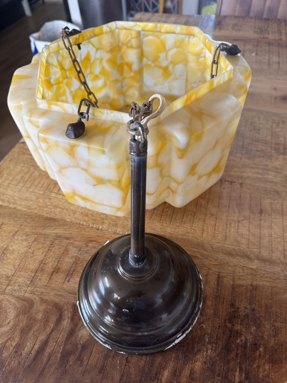 Original Art Deco 'Flycatcher' Pendant Lamp – Marbled Flakestone Glass – 1920s/1930s – Ceiling lights (photo 5 of 5)