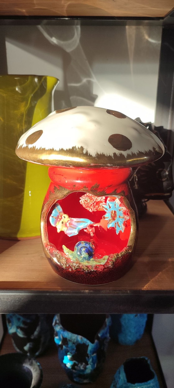 Vallauris enamelled ceramic mushroom lamp, 60s/70s. – Table lamps (photo 11 of 13)