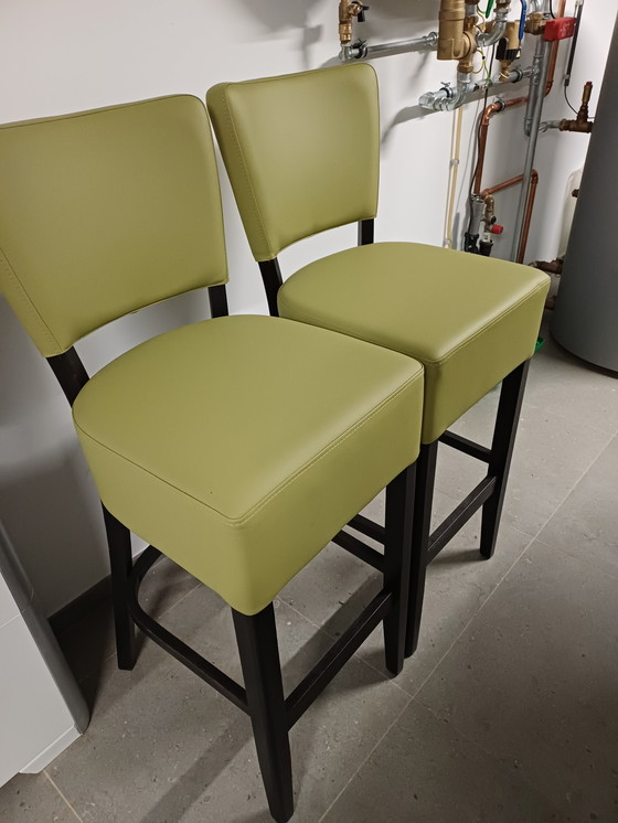 Image 1 of BAR STOOLS GREEN WITH BLACK LEGS