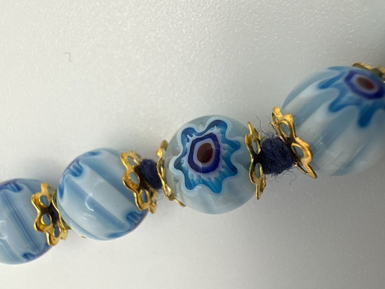 Image 1 of Collar de cristal de Murano azul claro con murrina - 44 cm