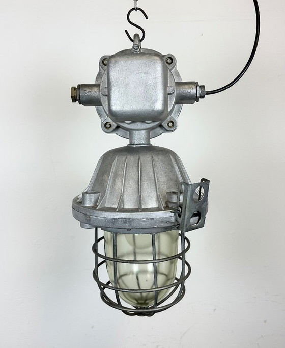 Image 1 of Large Industrial Cast Aluminium Cage Pendant Light, 1970s