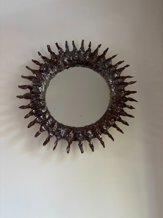Image 1 of French contemporary ceramic mirror, "Sole" by Renzo Maar
