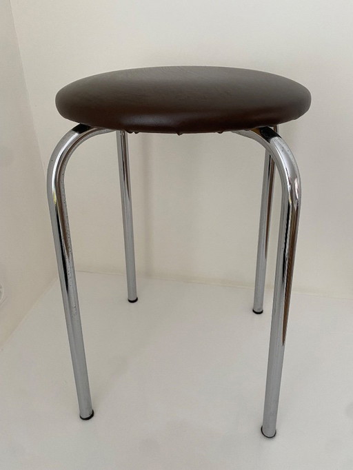Vintage brown stool with chrome frame, 1970s