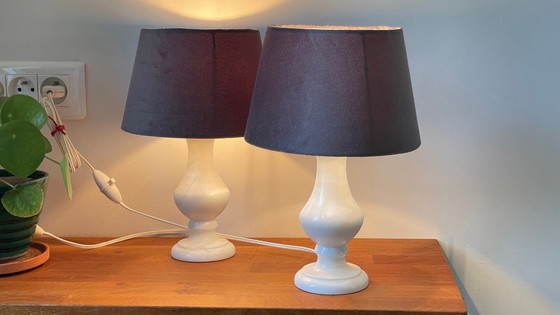 Image 1 of Pair of Vintage Alabaster Lamps