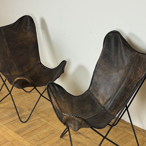 2x chaises en cuir vintage Butterfly 1990
