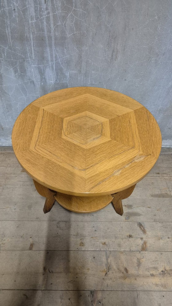 Vintage Round Wooden Coffee Table with Lower Shelf, 20th Century, 52 × 58 cm, Brown (photo 10 of 12)