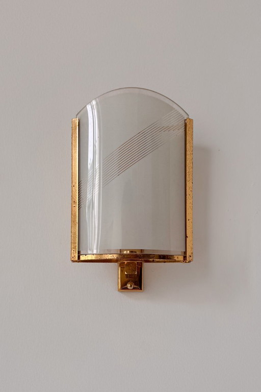 Vintage Wandleuchte aus Messing und Glas, Frankreich 1970