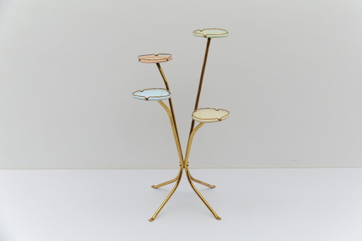 Mid-Century Modern Brass and Pastel-Colored Glass Flower Stand, 1950s