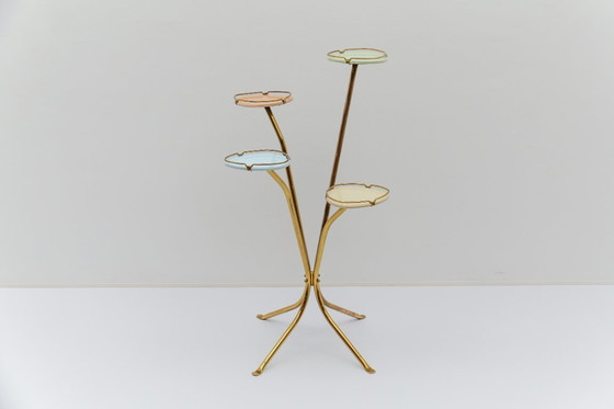 Image 1 of Portafiori in ottone e vetro color pastello, stile Mid-Century Modern, anni '50