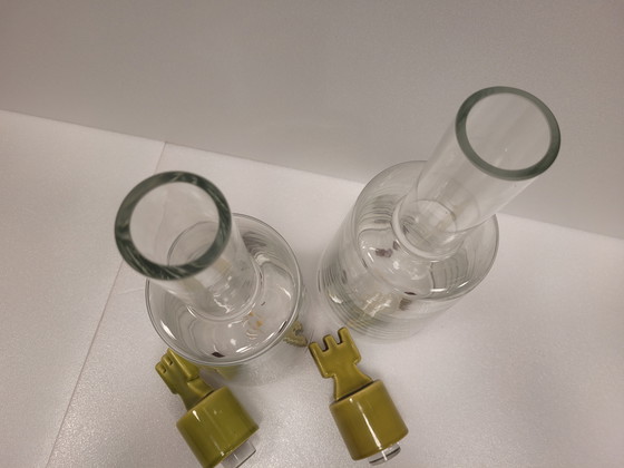 Image 1 of Paire de carafes ou vases en cristal, céramique vernissée, Maison Les Héritiers pour Roche Bobois