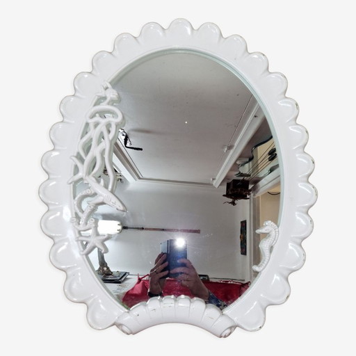  Miroir ovale en bois blanc décor ocean 59x71cm