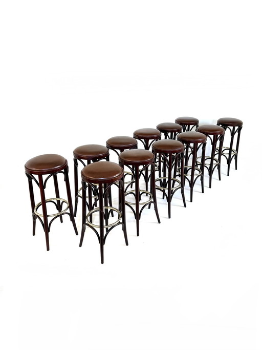 12x vintage barkruk leer & bentwood ‘80