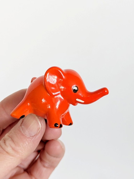 Image 1 of Goebel West Germany Elephant Pair Tangerine Orange Porcelain 1970s MCM Figurines