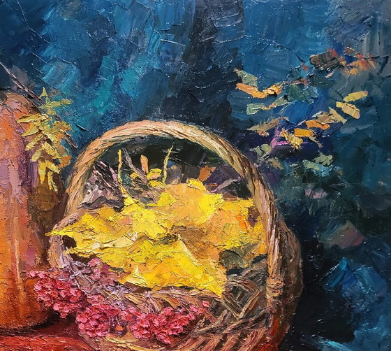 Original Oil Painting Autumn Harvest Still Life with Pumpkin – Paintings & Drawings, Canvas (photo 5 of 7)