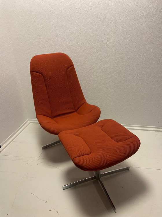 Image 1 of Gelderland 7405 swivel armchair with ottoman | burnt orange