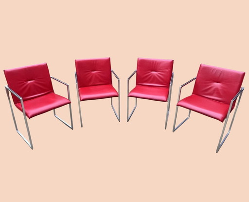 4x Arco Frame Xl Red Leather Designer Chairs
