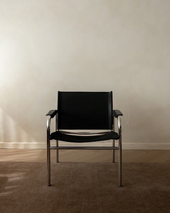 Image 1 of Vintage Bauhaus Klinte loungestoelen van chroom en zwart leer, ontworpen door Tord Björklund voor IKEA, jaren 80, set van 2.