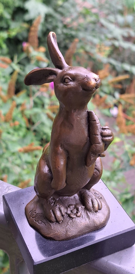Bronzestatue eines Hasen mit Karotte – Bildhauerei (photo 9 of 9)