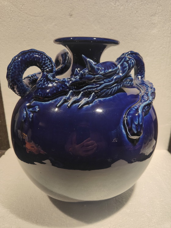 Image 1 of Beautiful Blue Chinese Dragon Vase Around 1900/1930