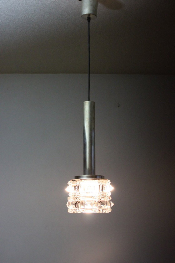 Image 1 of Lampada a sospensione vintage in vetro sfaccettato, anni '70